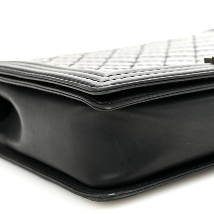 Calfskin Double Stitch Large Boy Flap Black