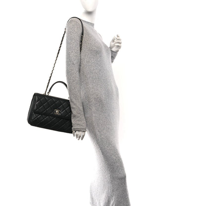 Lambskin Quilted Medium Trendy CC Flap Dual Handle Bag Black