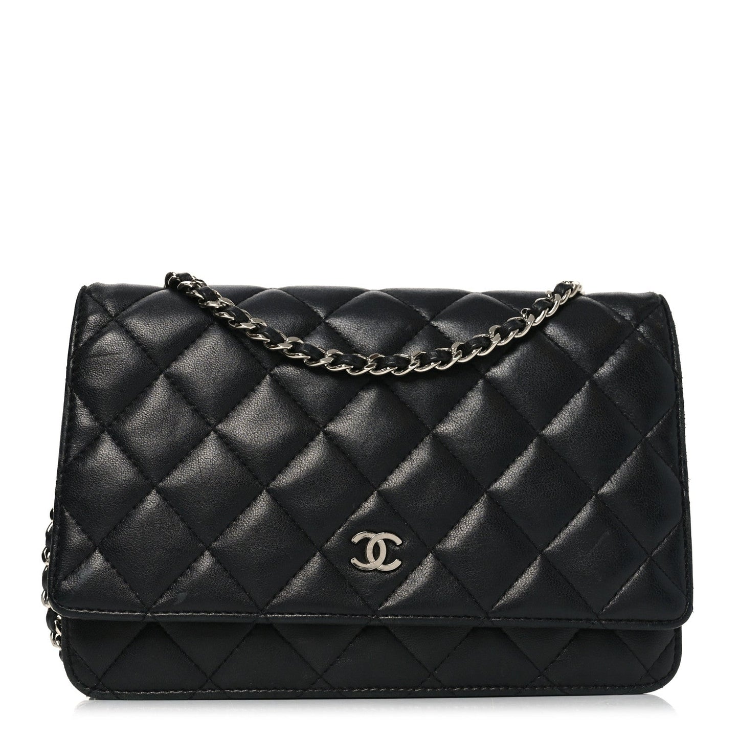 Lambskin Quilted Wallet On Chain WOC Black