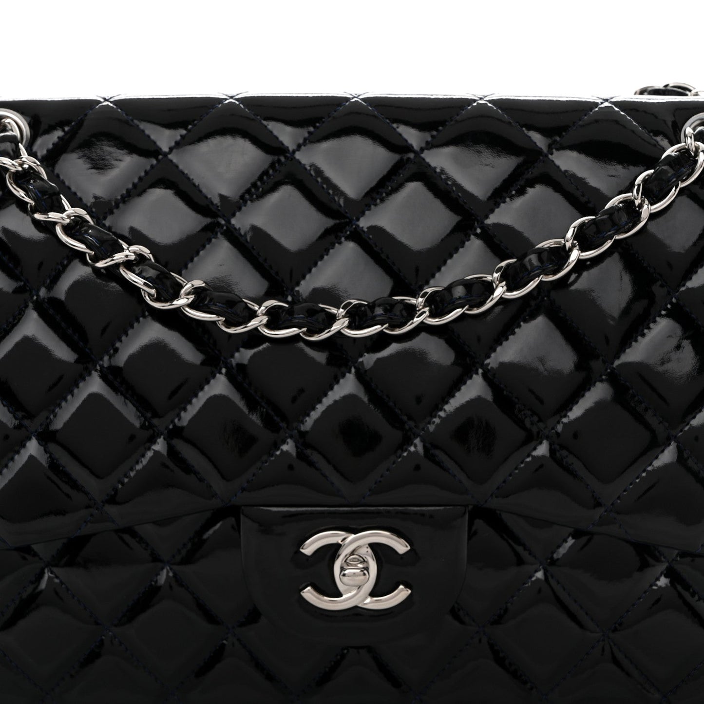 Patent Quilted Jumbo Double Flap Dark Blue