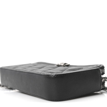 Grained Calfskin Quilted Boy Phone Holder Wallet On Chain Black