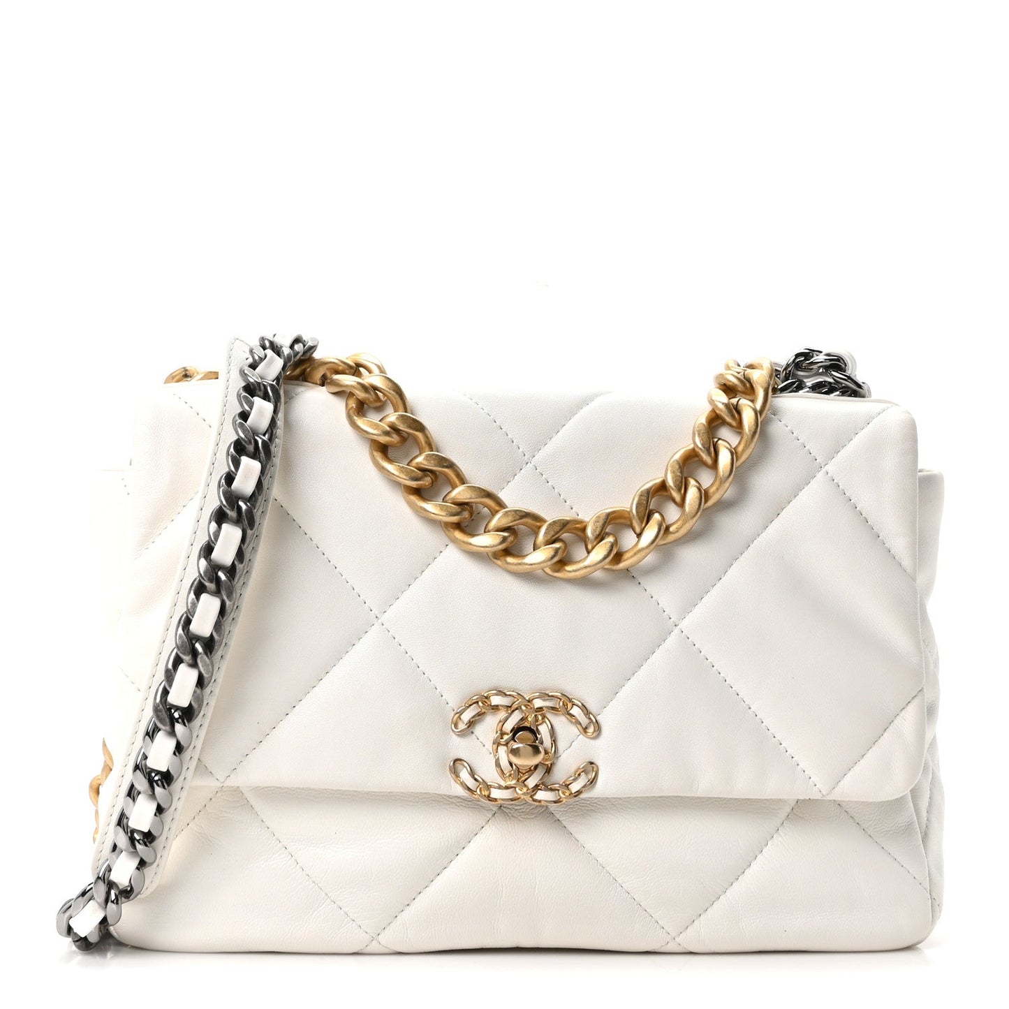 Goatskin Quilted Large Chanel 19 Flap White