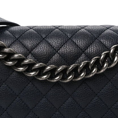 Goatskin Quilted Patent Medium Duo Boy Flap Black