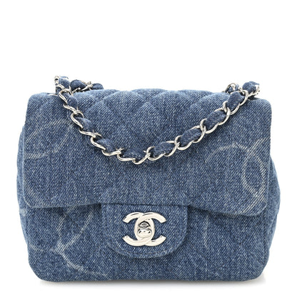 Denim CC Quilted Mini Square Flap Blue