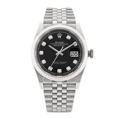 Stainless Steel 18K White Gold Diamond 36mm Oyster Perpetual Datejust Watch Black 126234