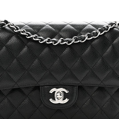 Caviar Quilted Medium Double Flap Black