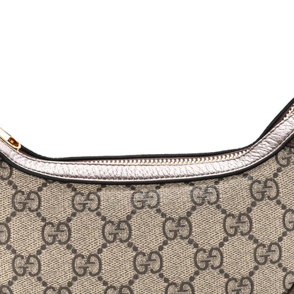 GG Supreme Monogram Textured Calfskin Web Mini Ophidia Half Moon Hobo Beige Ebony New Acero