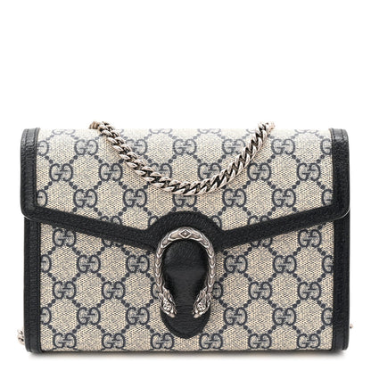 GG Supreme Monogram Textured Dollar Calfskin Mini Dionysus Chain Wallet Beige Blue