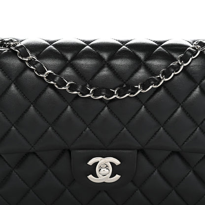 Lambskin Quilted Medium Double Flap Black