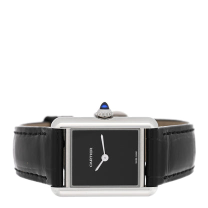 Stainless Steel Alligator 22mm Must de Cartier Tank Quartz Watch Black