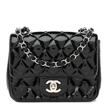 Patent Calfskin Quilted Mini Square Flap Black