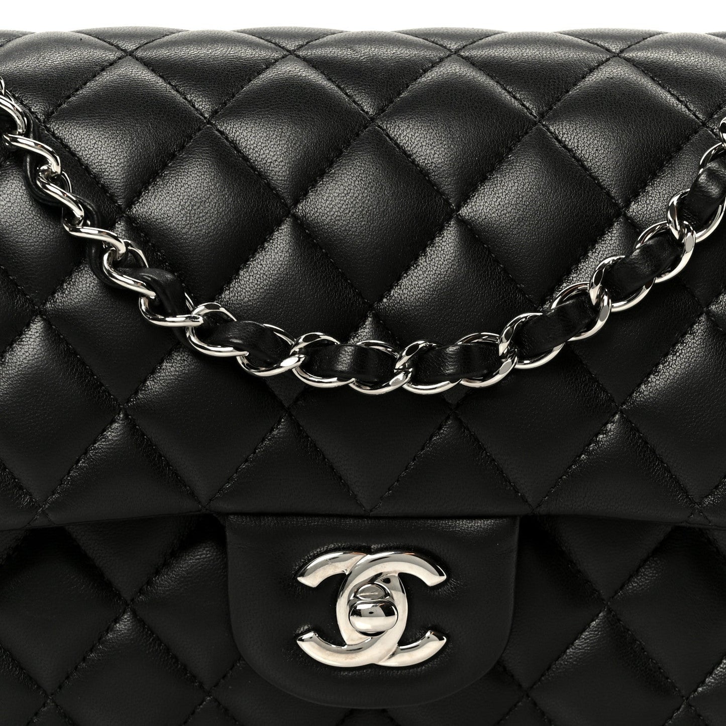 Lambskin Quilted Medium Double Flap Black