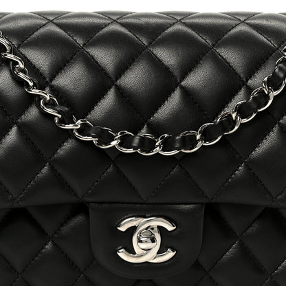 Lambskin Quilted Medium Double Flap Black