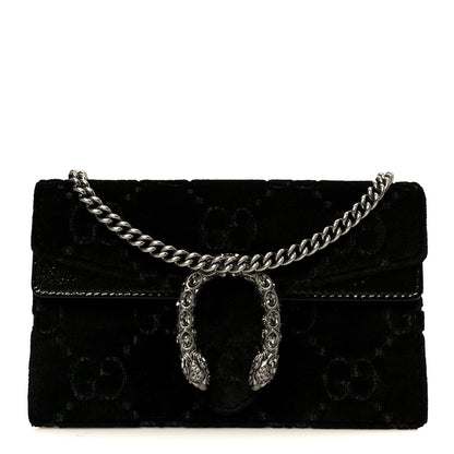 Velvet Skipper Crystal GG Monogram Super Mini Dionysus Shoulder Bag Black