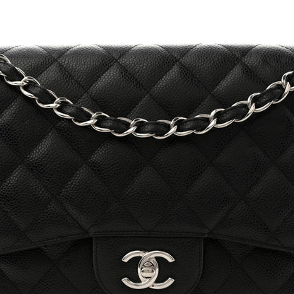 Caviar Quilted Jumbo Double Flap Black