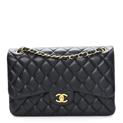 Lambskin Quilted Jumbo Double Flap Black