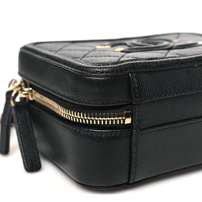 Caviar Quilted Small CC Filigree Vanity Case Black