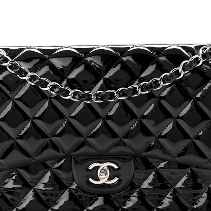 Patent Quilted Jumbo Double Flap Black