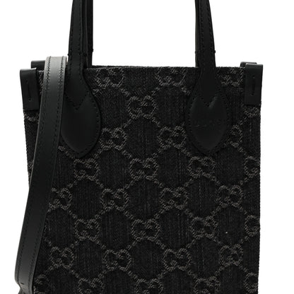 Denim Cuoio Harness GG Monogram Mini Ophidia Tote Bag Black Medium Grey