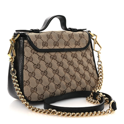 Monogram Azalea Calfskin Matelasse Diagonal Mini GG Marmont Top Handle Shoulder Bag Beige Ebony Black
