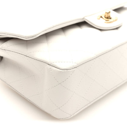 Caviar Quilted Medium Double Flap White