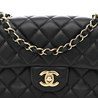 Lambskin Quilted Mini Rectangular Flap Black