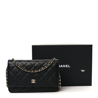 Caviar Quilted Wallet on Chain WOC Black
