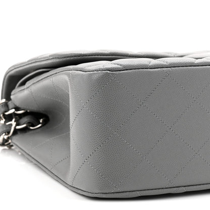 Caviar Quilted Jumbo Double Flap Grey