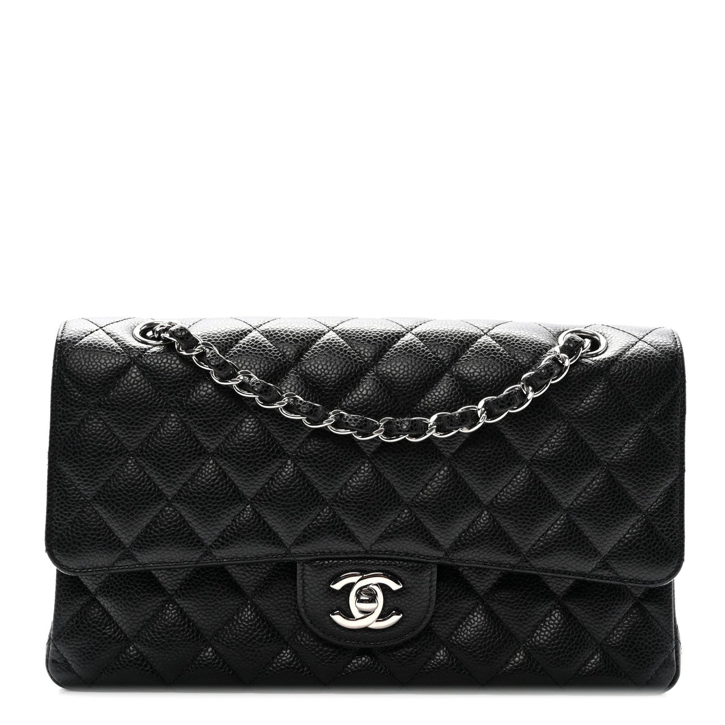 Caviar Quilted Medium Double Flap Black