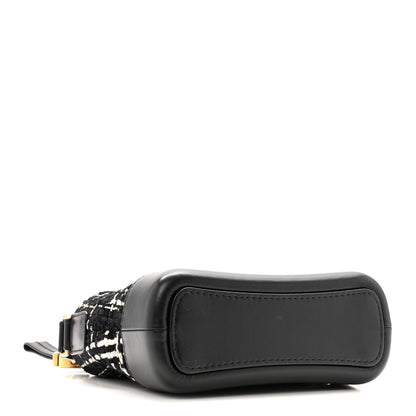 Tweed Calfskin Small Gabrielle Hobo Black White