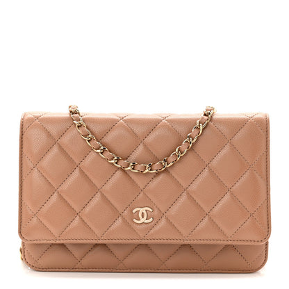 Caviar Quilted Wallet on Chain WOC Dark Beige
