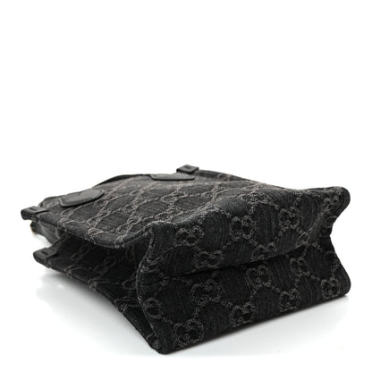 Denim Cuoio Harness GG Monogram Mini Ophidia Tote Bag Black Medium Grey
