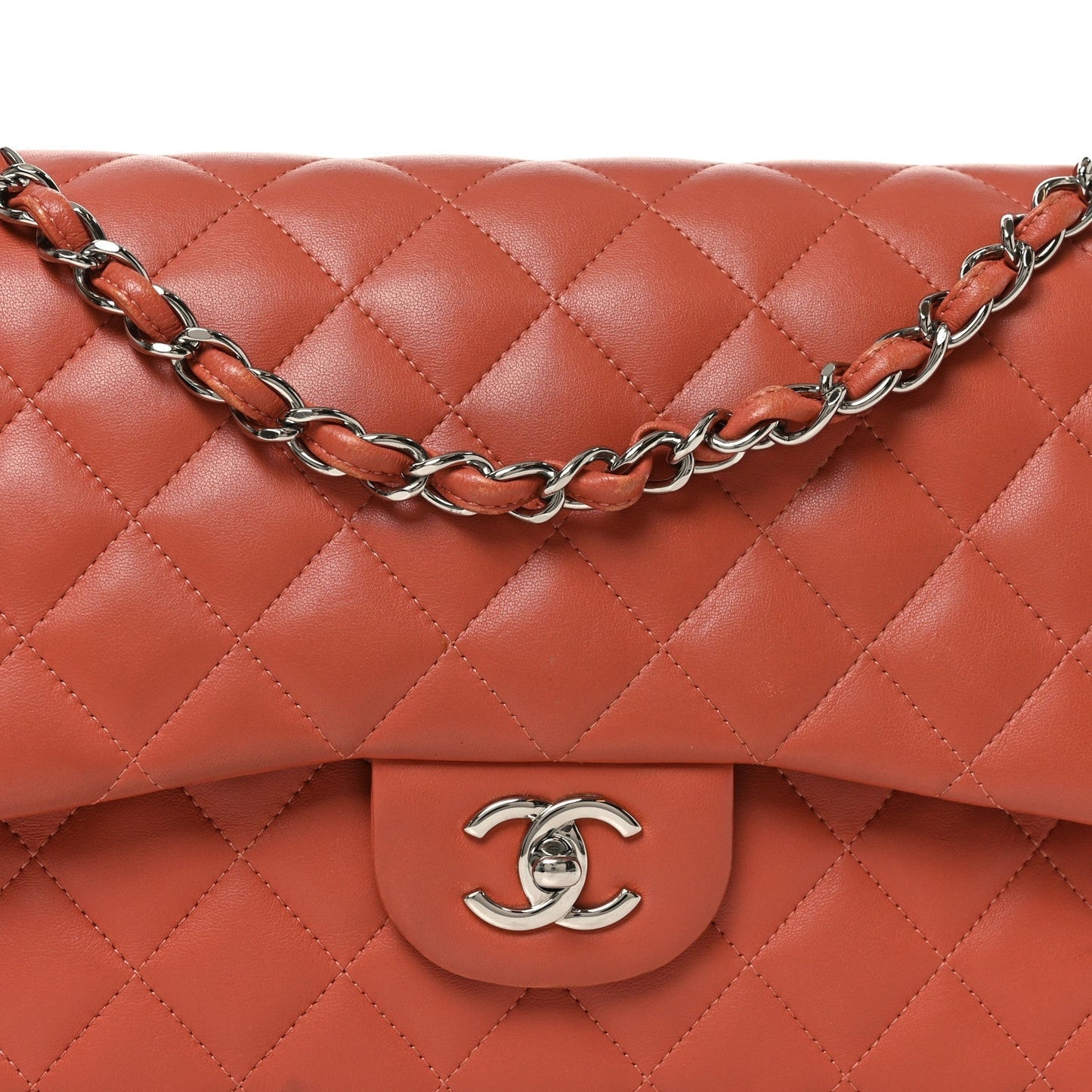 Lambskin Quilted Jumbo Double Flap Orange