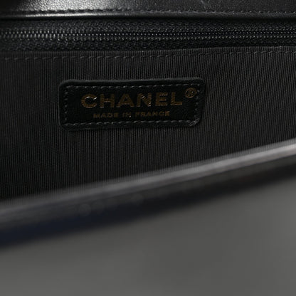 Iridescent Glazed Calfskin Quilted New Medium Boy Flap Black