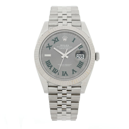 Stainless Steel 18K White Gold 41mm Oyster Perpetual Wimbledon Datejust Watch Slate 126334