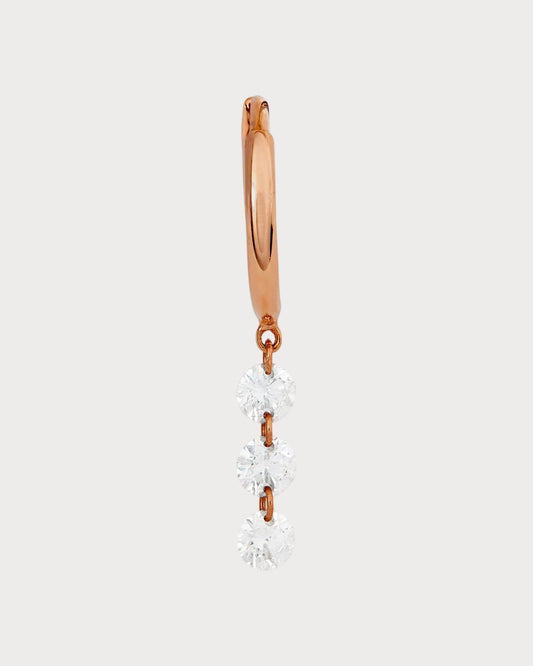PERSEE Rose Gold and Diamond 3-Stone Single Hoop Earring(Rose Gold)