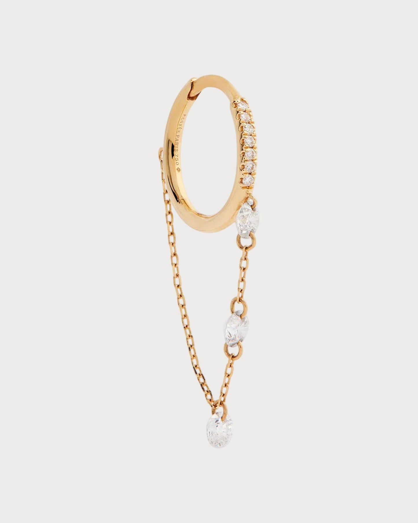 PERSEE Yellow Gold and Diamond Piercing Drop Chain Single Huggie Earring(Yellow Gold)