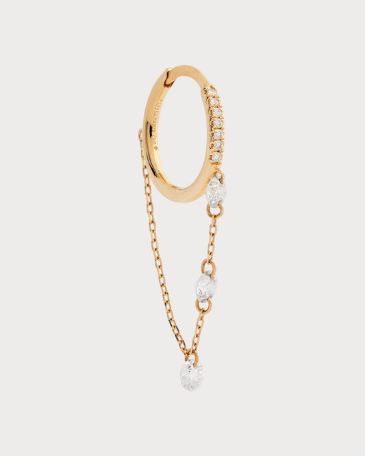 PERSEE Yellow Gold and Diamond Piercing Drop Chain Single Huggie Earring(Yellow Gold)