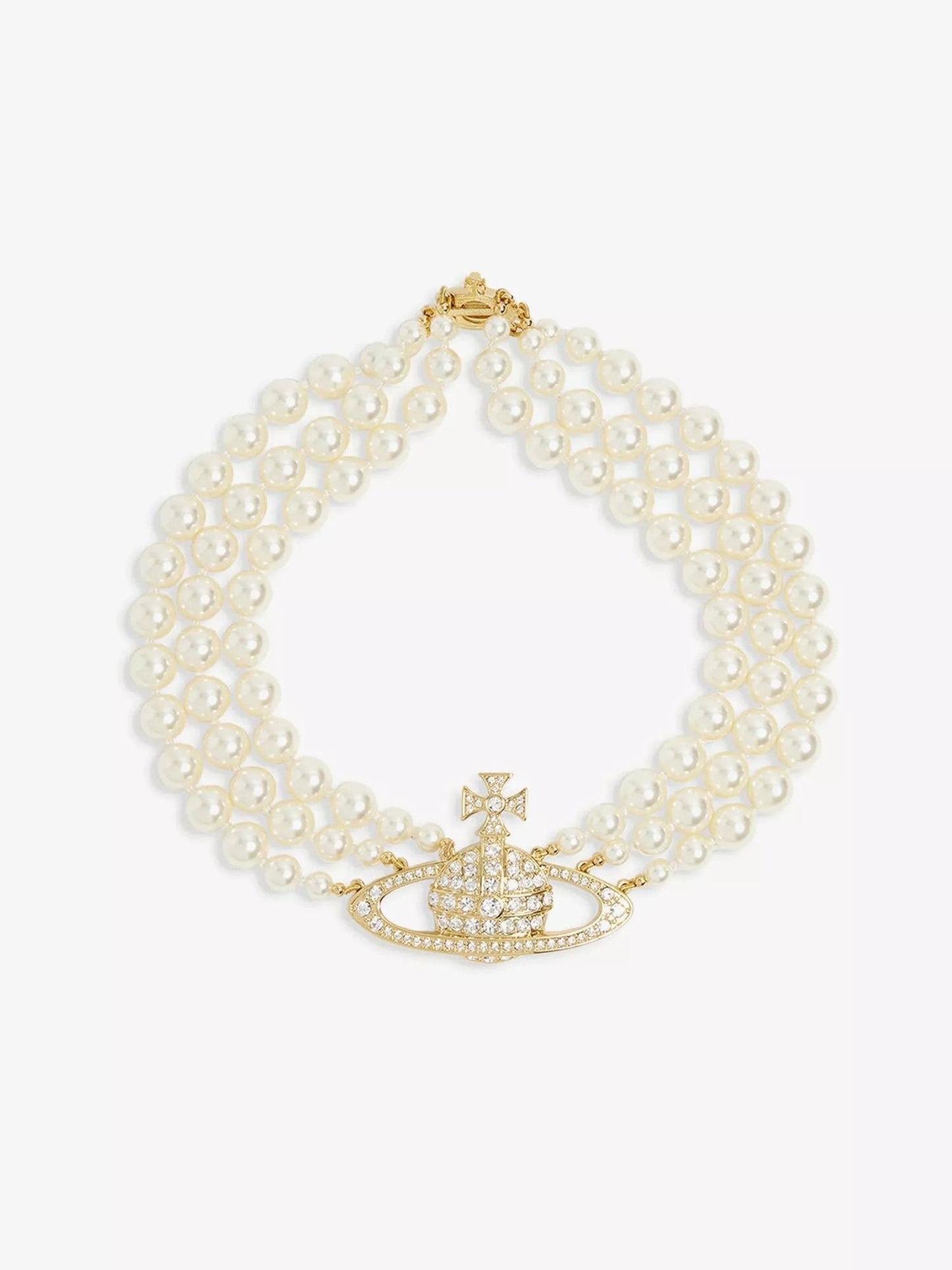 VIVIENNE WESTWOOD Triple-Row Faux-Pearl Orb Pendant Choker Brass(2 Colors)